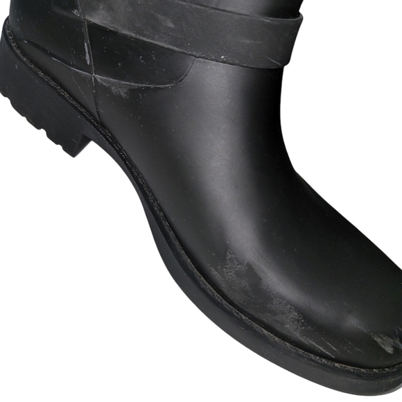 KATE SPADE  PAMELA Rain Moto Black Size 11 Rubber Bow Gold Buckles Ankle Pull On - Picture 9 of 10